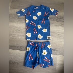 Hanna Andersson Blue Pajama Set with Egg and Bacon Print